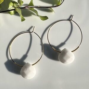 Modern Gold and White Jade Hoops